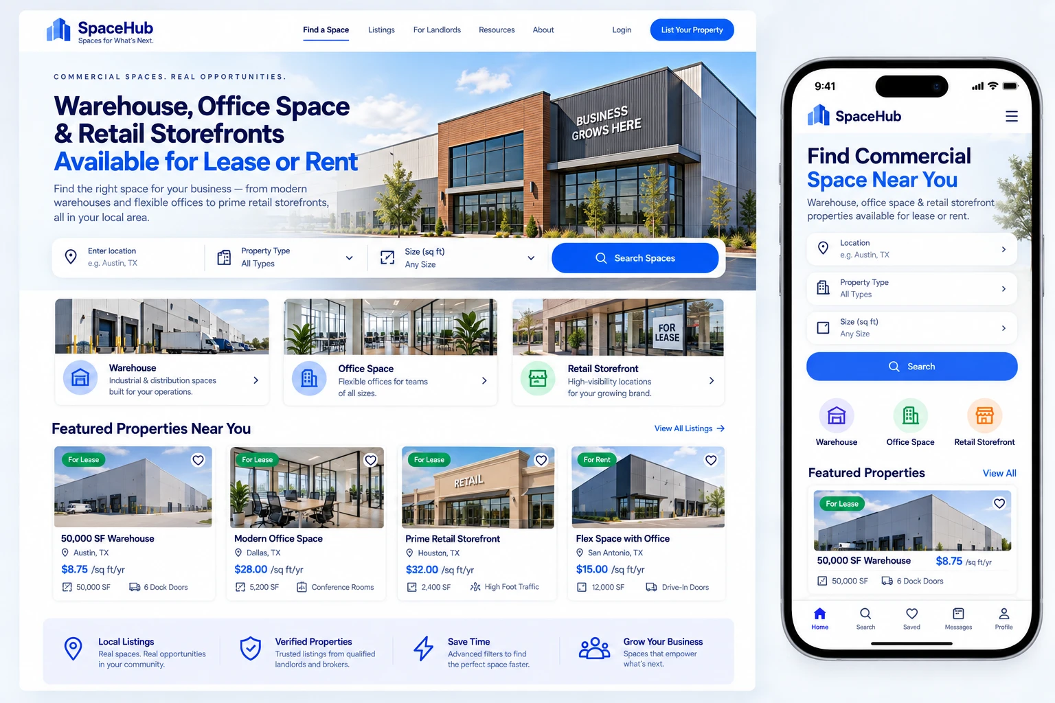 Commercial space listing site concept