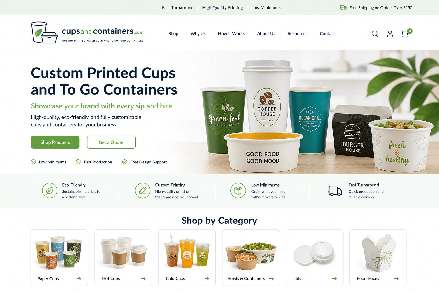 Cups and Containers ecommerce site