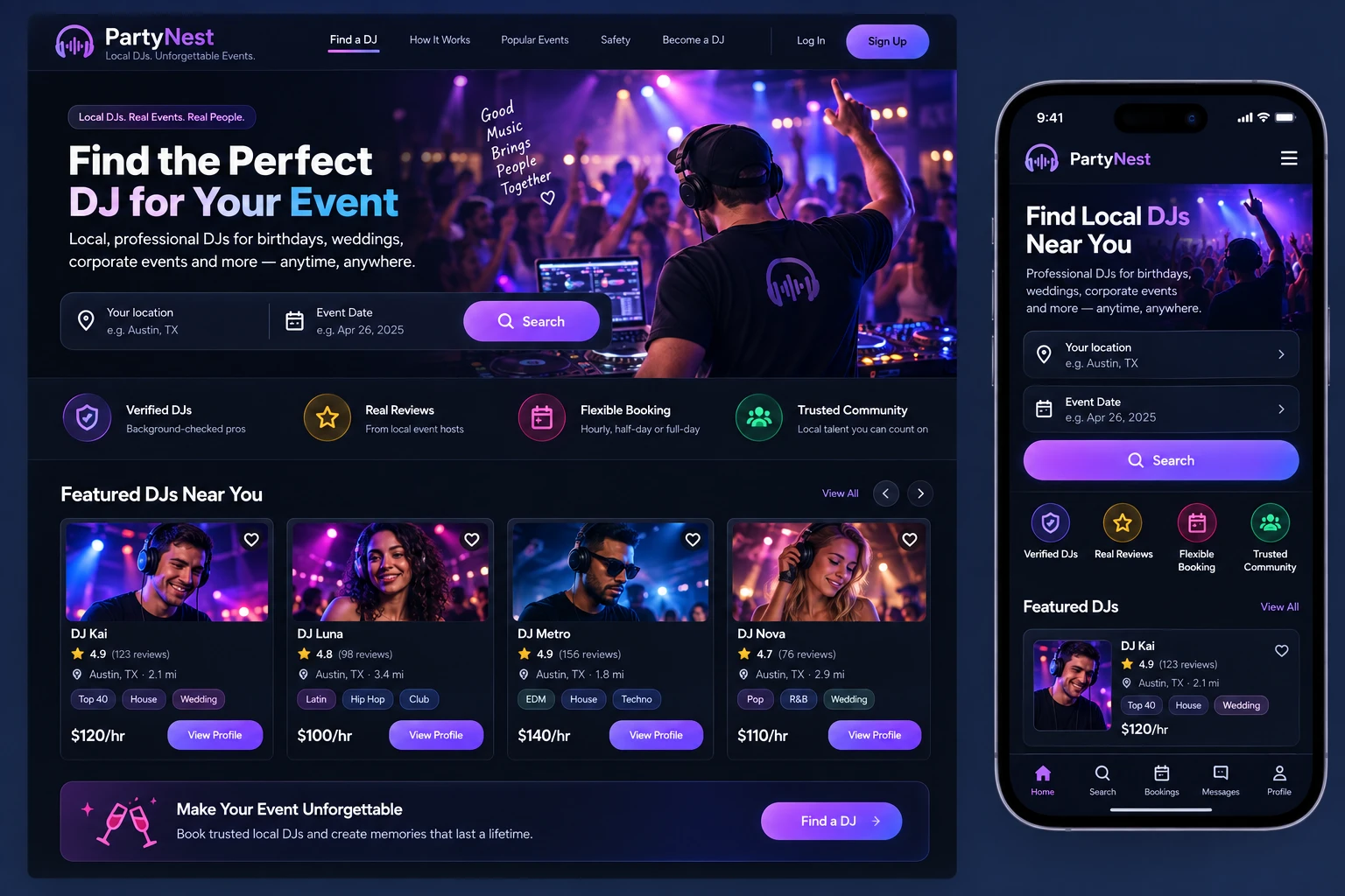 Local DJs listing site concept