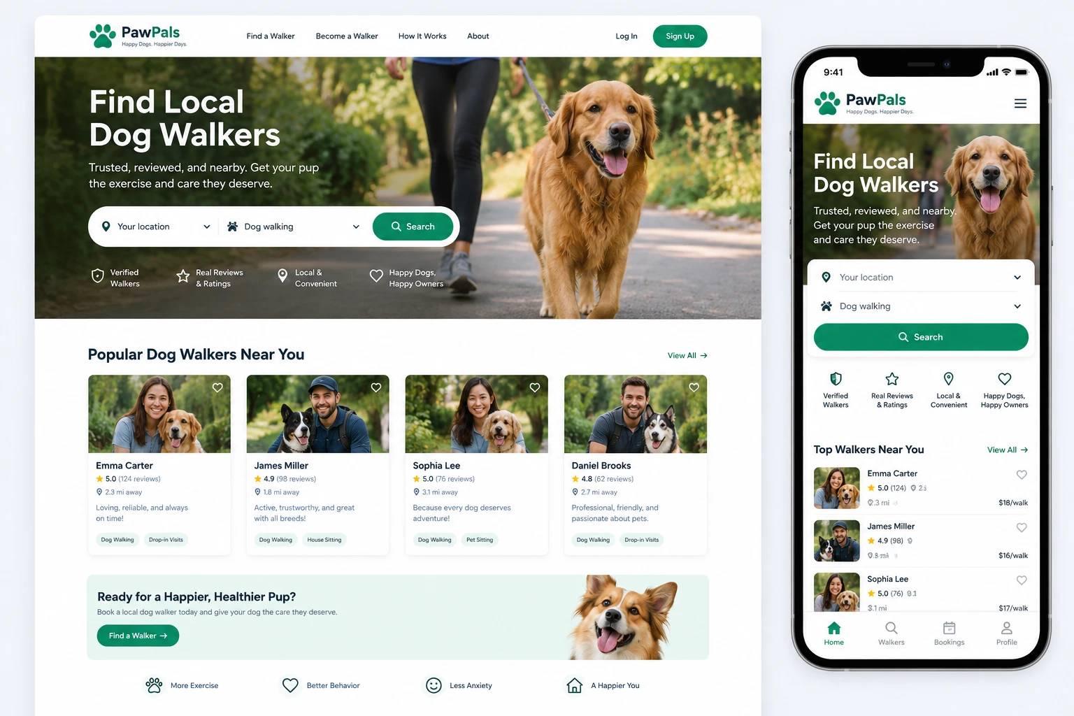 Dog walker listing site concept