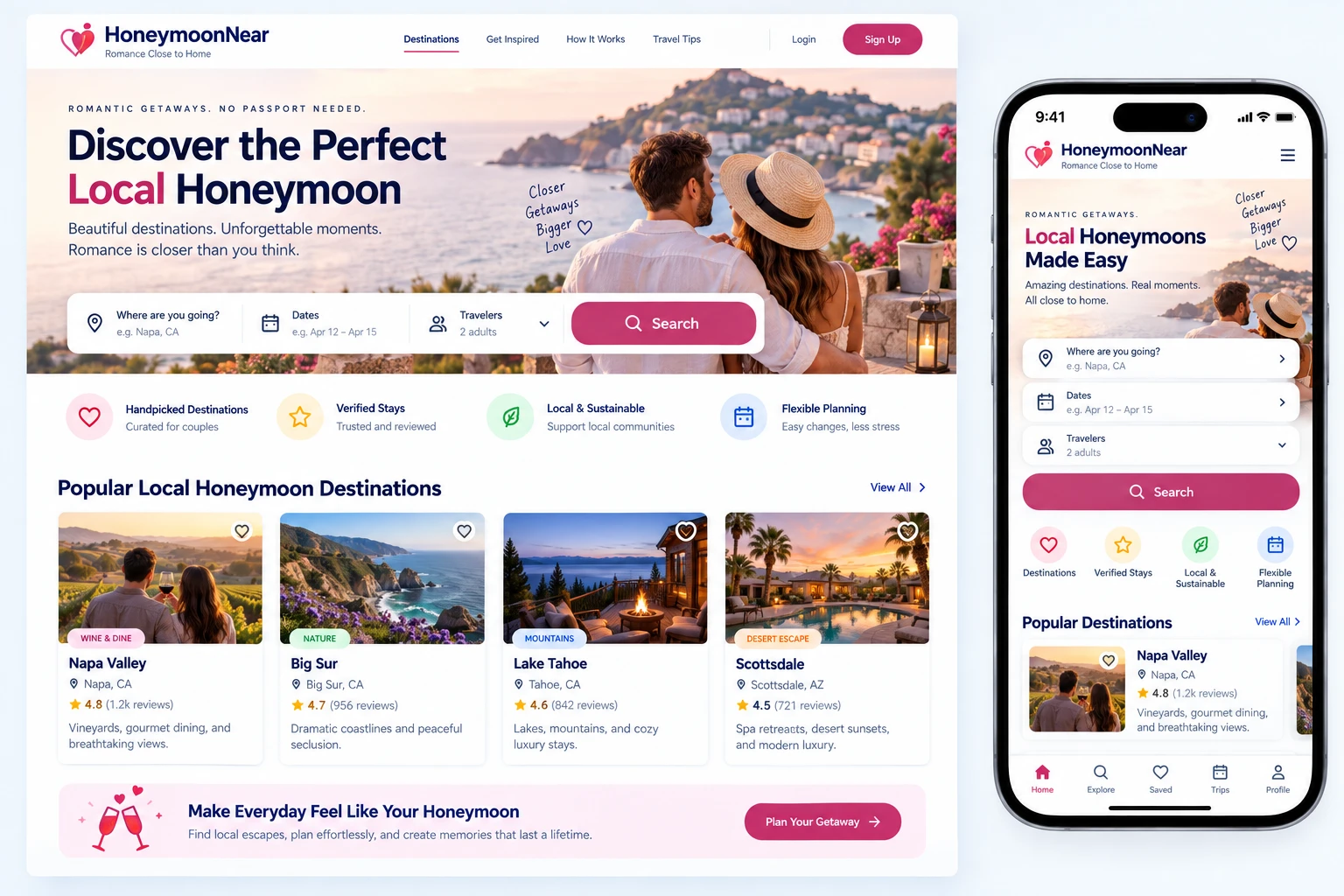 Honeymoon destinations listing site concept