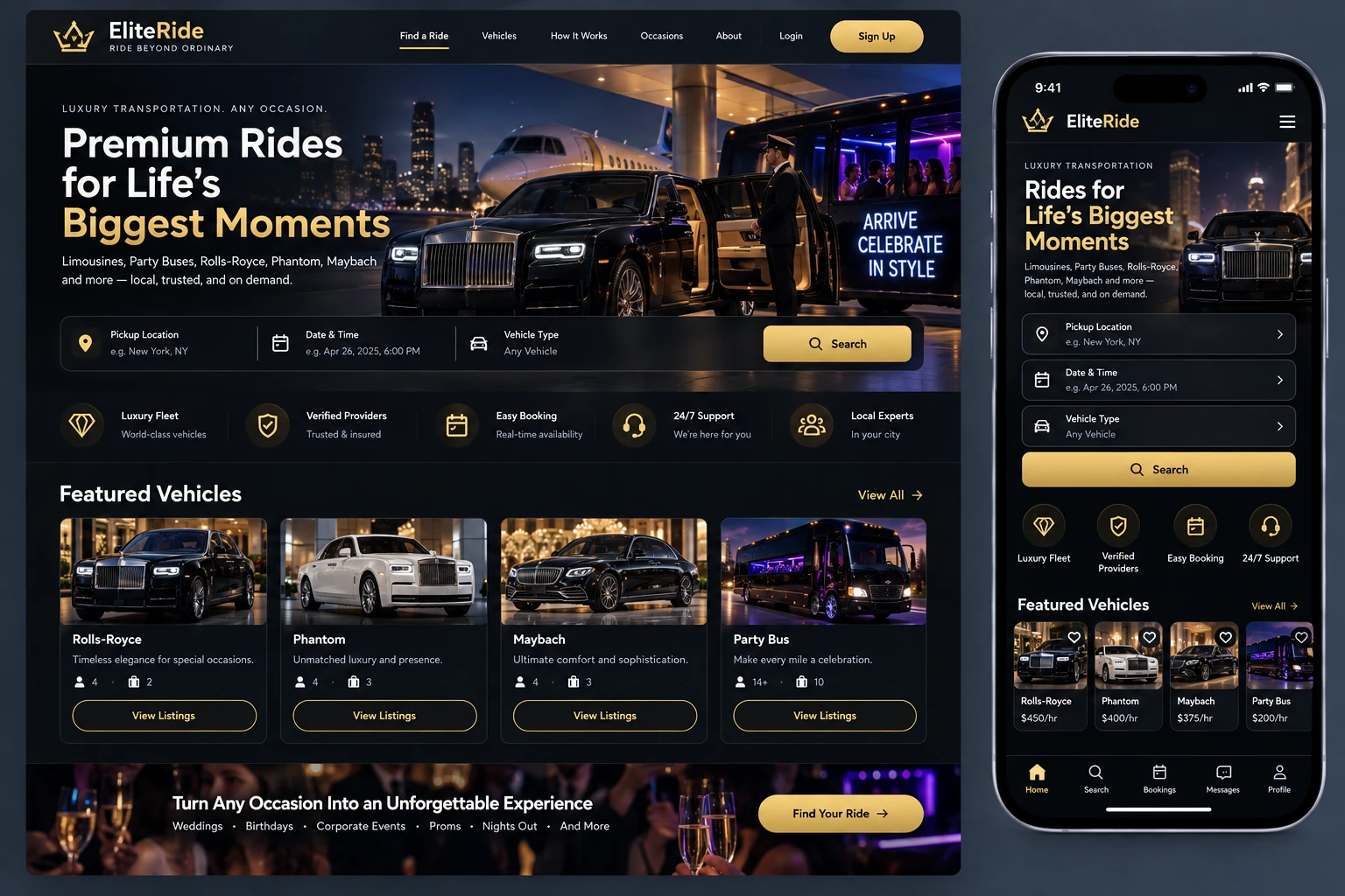 Limo and ride services listing site concept